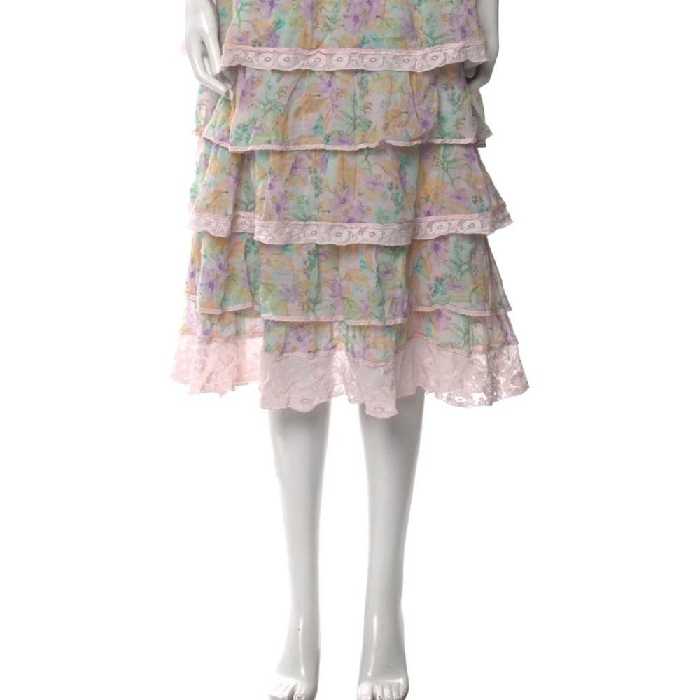 LoveShackFancy Multicolor Floral Midi Skirt